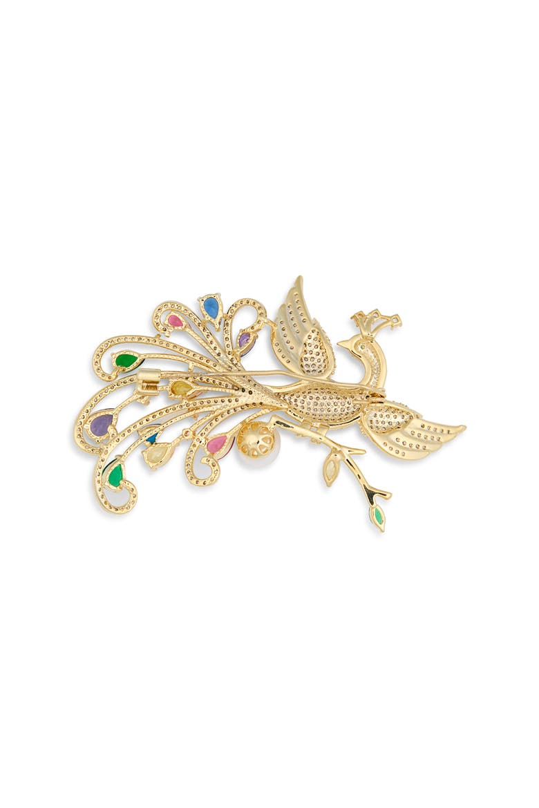 Moana Cubic Zirconia Bird of Paradise Brooch, Alternate, color, GOLD