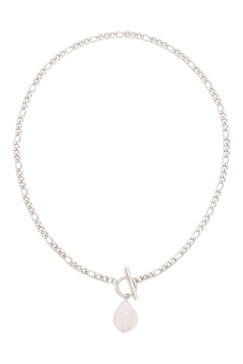 Jade Freshwater Pearl Toggle Necklace, Main, color, SILVER
