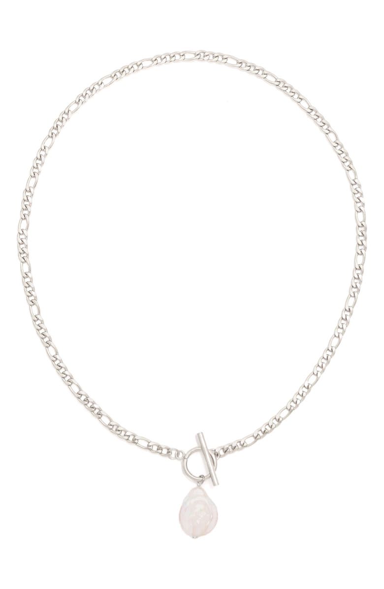 Petit Moments Jade Freshwater Pearl Toggle Necklace, Main, color, Silver