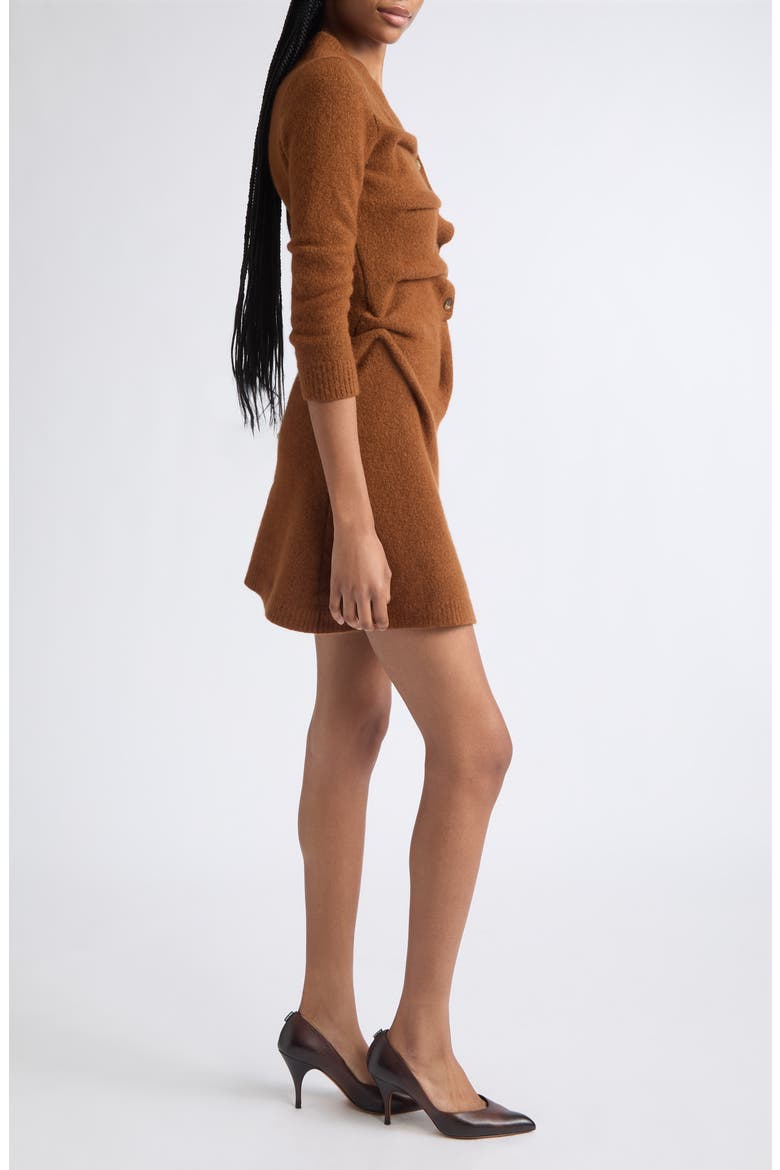 M-Anita Asymmetric Button Ribbed Wool Blend Dress, Alternate, color, BROWN