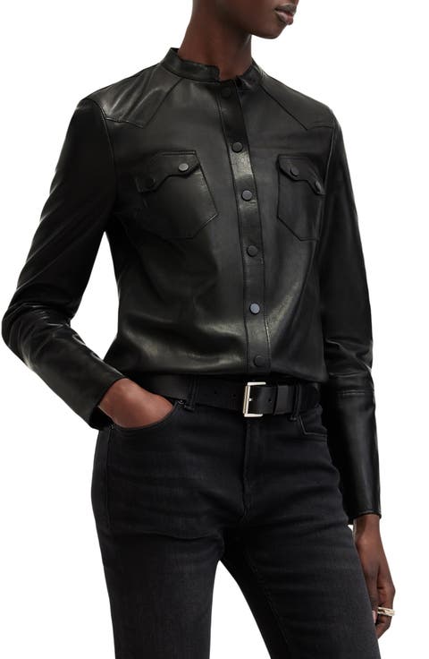 Rock Western Leather Snap-Up Shirt