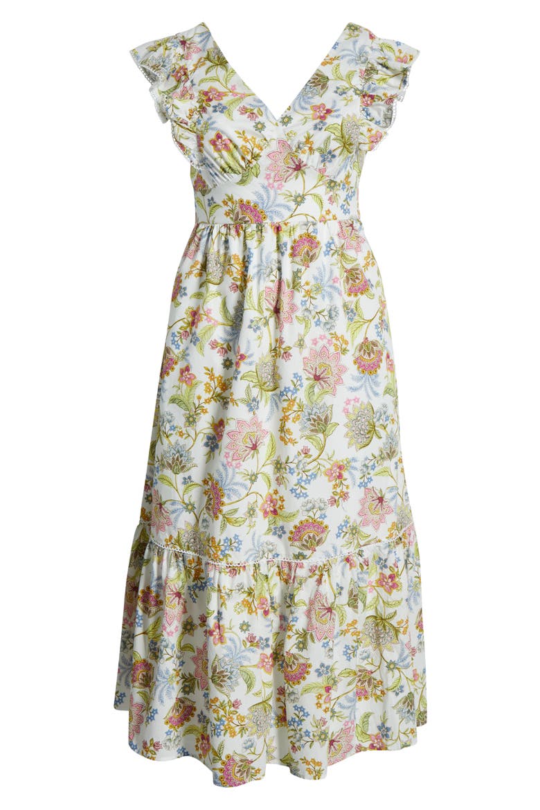 Pany Floral Mawar Ruffle Sleeve Cotton Maxi Dress, Alternate, color, IVORY/ PINK/ GREEN/ BLUE