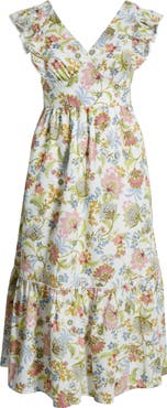 SUGARLIPS Pany Floral Mawar Ruffle Sleeve Cotton Maxi Dress