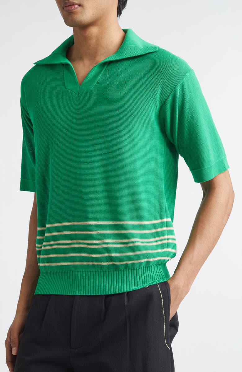 Bode Bentgrass Stripe Cotton Polo Sweater, Alternate, color, Green