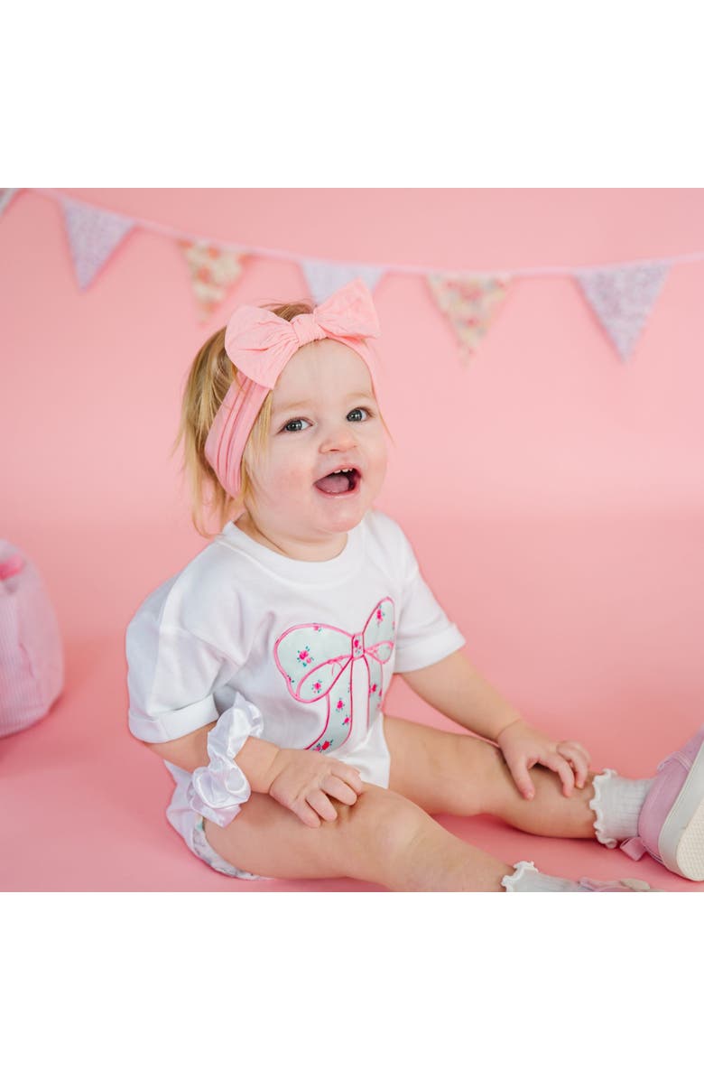 Sweet Wink Sky Blue Floral Bow Short Sleeve Romper, Alternate, color, White