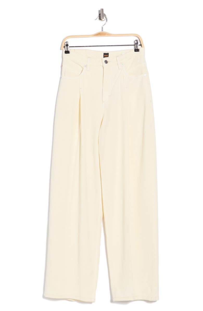 BOSS Slouchy Pleated Denim Pants, Alternate, color, Open White