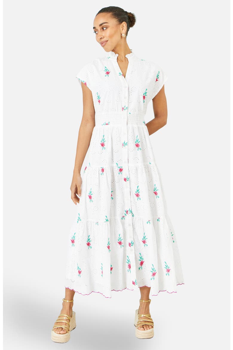 Broderie Anglaise Embroidered Midi Dress, Main, color, White