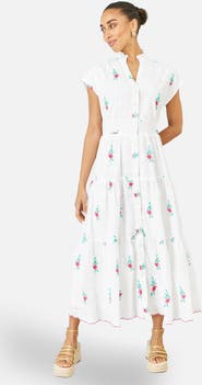 Yumi Broderie Anglaise Embroidered Midi Dress