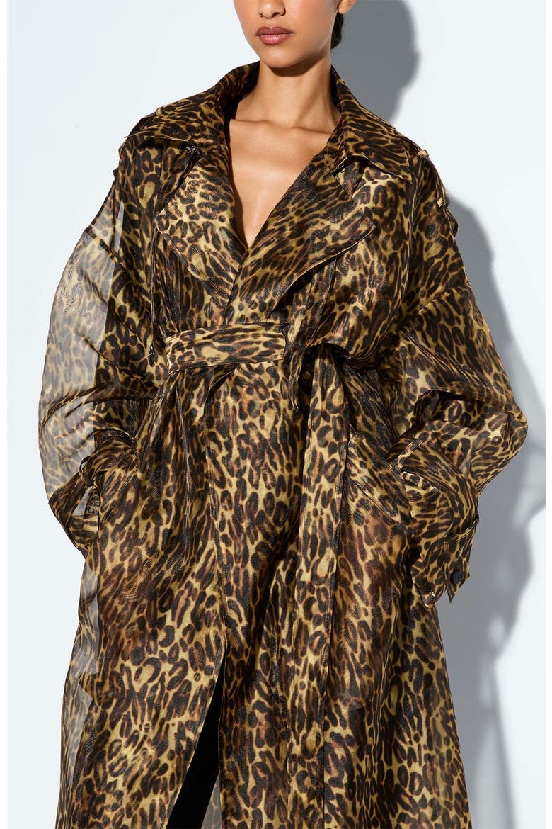 Organza Leopard Double Breasted Trench, Alternate, color, Leopard