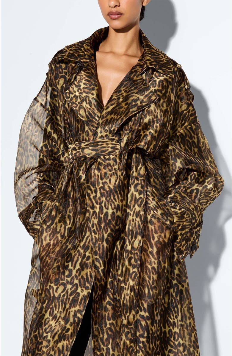 LAPOINTE Organza Leopard Double Breasted Trench, Alternate, color, Leopard