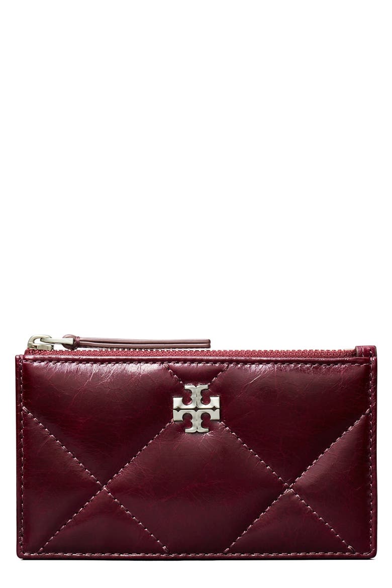 Small Kira Quilted Leather Card Case, Main, color, DARK CARMINE