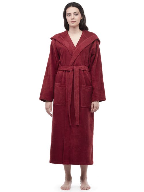 Arus Paradise Womens Hooded Cotton Bath Robe In Burgundy