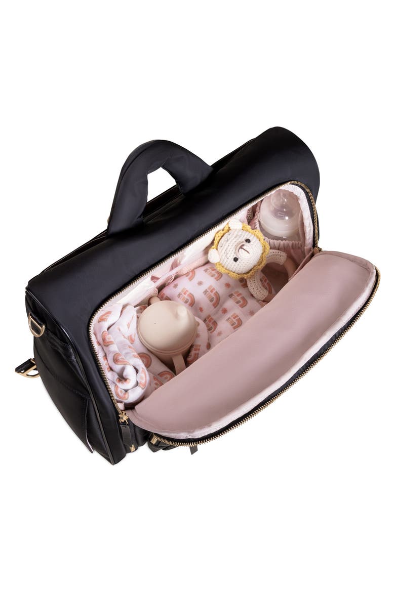 Twill Diaper Backpack Satchel, Alternate, color, BLACK
