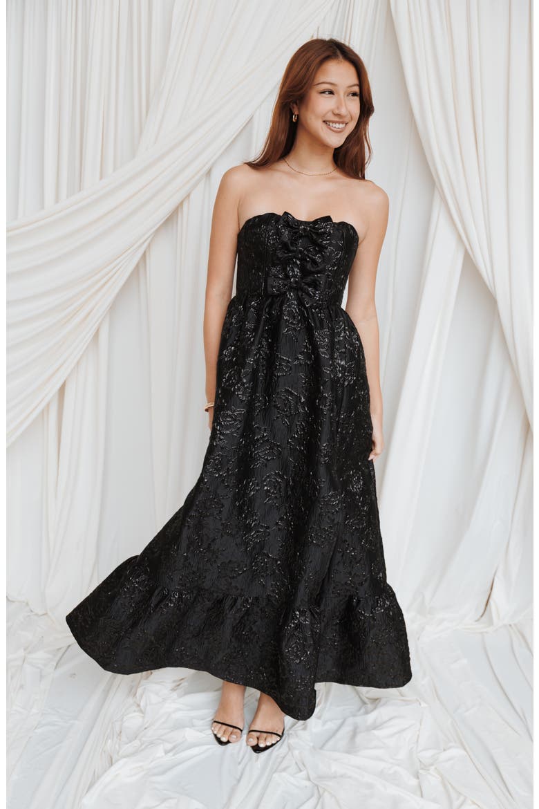Delphira Brocade Strapless Maxi Dress, Alternate, color, BLACK BROCADE