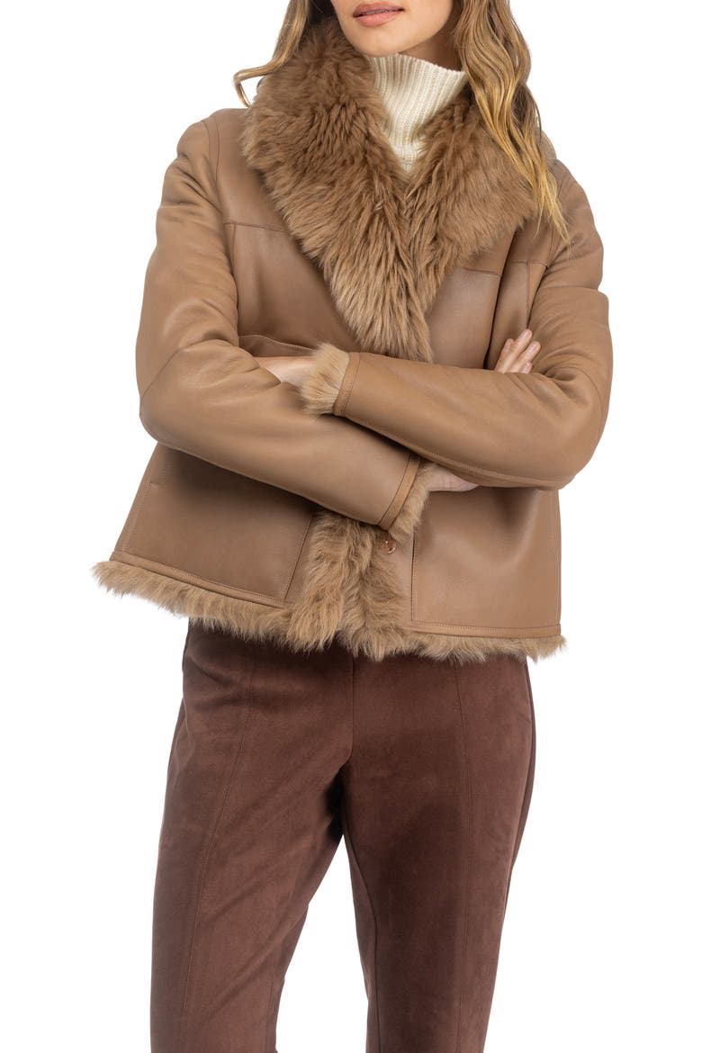 Genuine Shearling Reversible Jacket, Alternate, color, DARK CAMEL