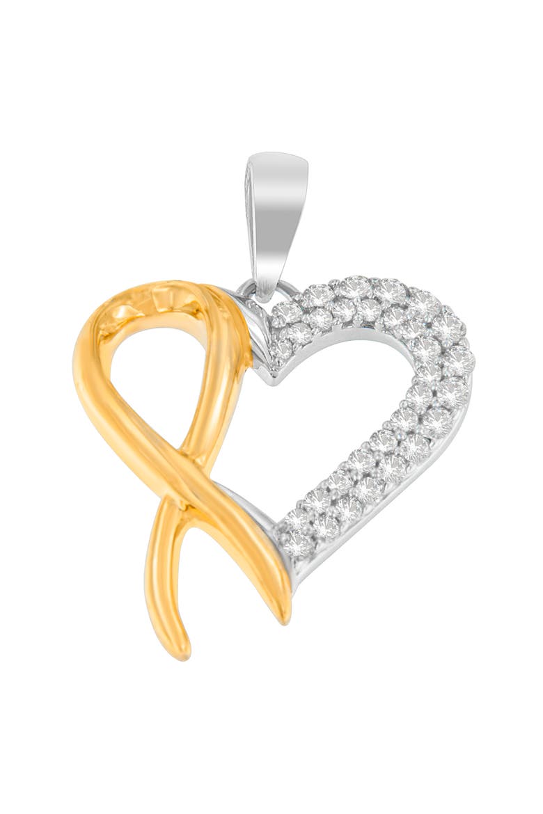 Silver Two Toned 1/4 cttw Round Cut Diamond Pendant Necklace, Main, color, Yellow