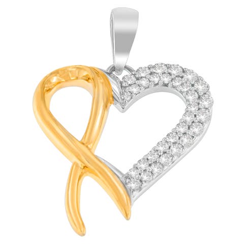 Silver Two Toned 1/4 cttw Round Cut Diamond Pendant Necklace