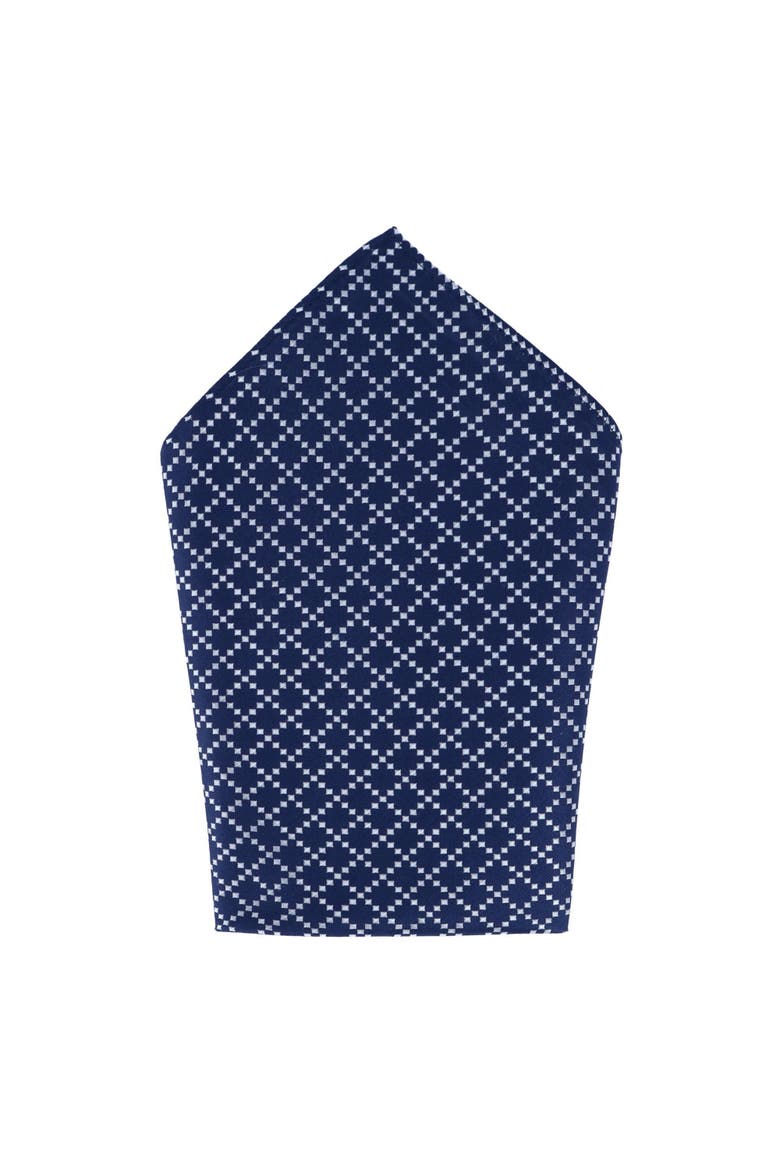 Rowan Geometric Pattern 12x12 Silk Pocket Square, Main, color, Navy