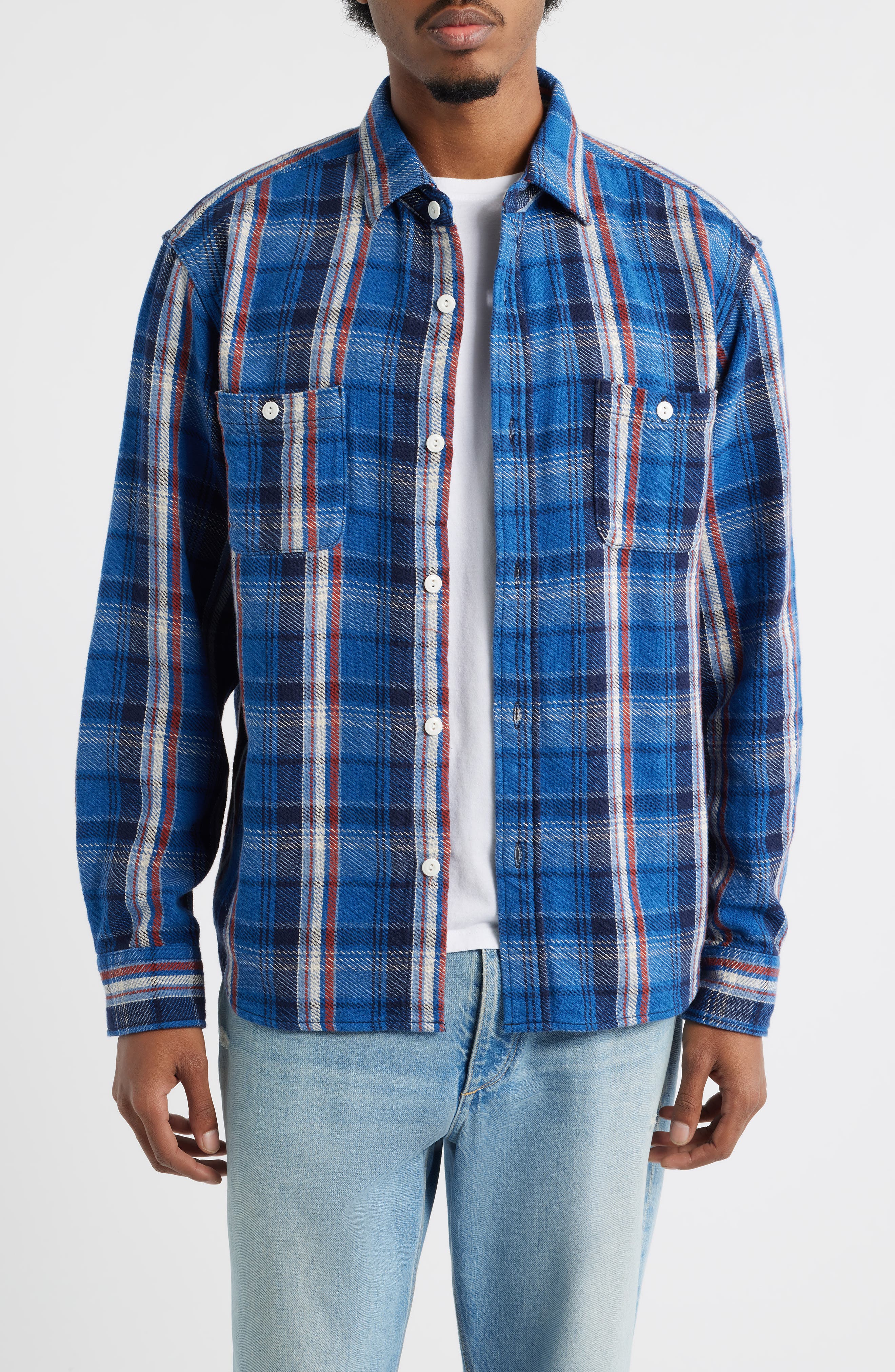 Edwin Plaid Cotton Button-up Work Shirt In Multi