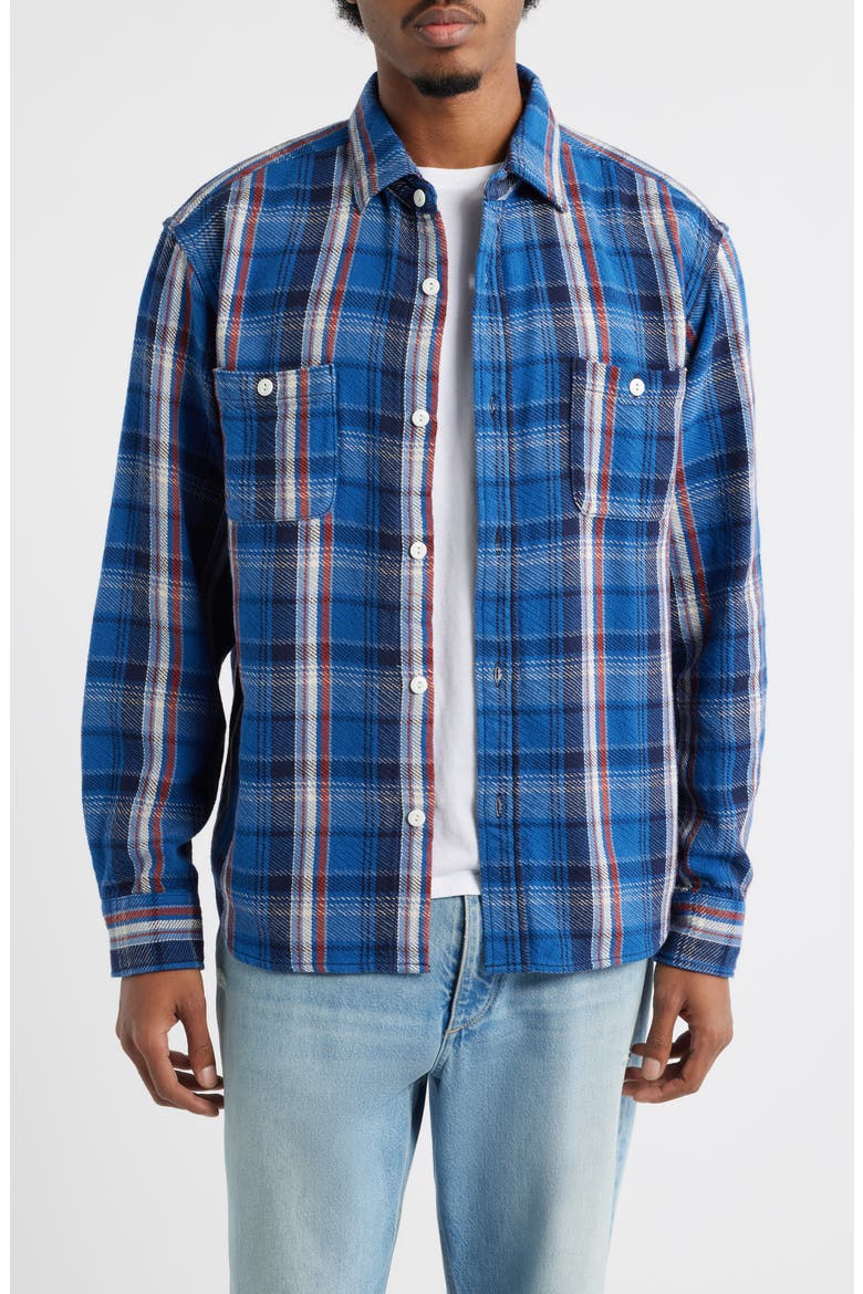 Plaid Cotton Button-Up Work Shirt, Main, color, BLUE PLAID