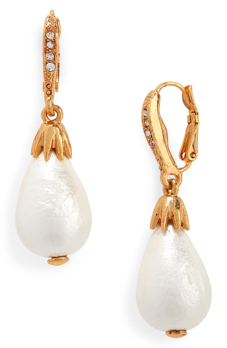 Oscar de la Renta Small Imitation Pearl Drop Earrings, Main, color,
