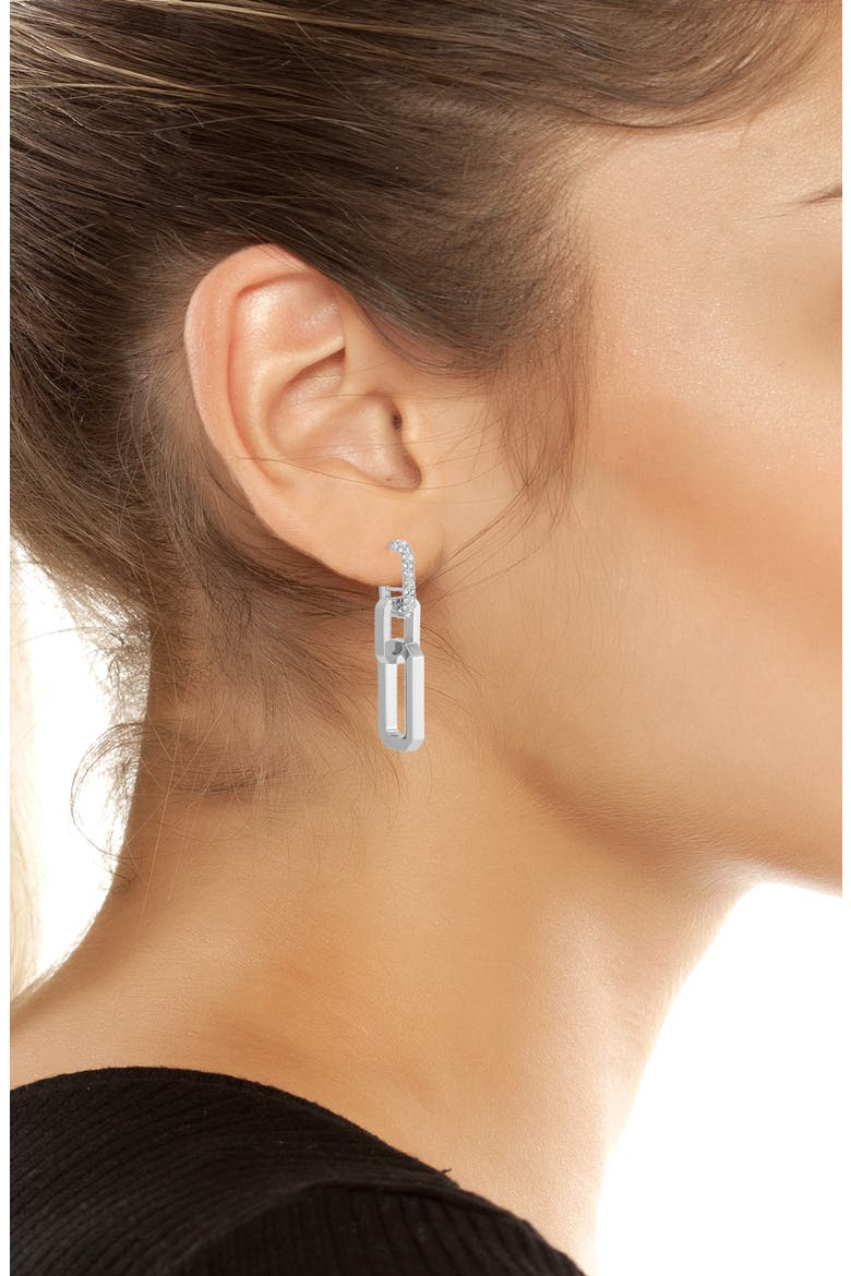 Crystal Hexagon Double Drop Hoop Earrings, Alternate, color, RHODIUM