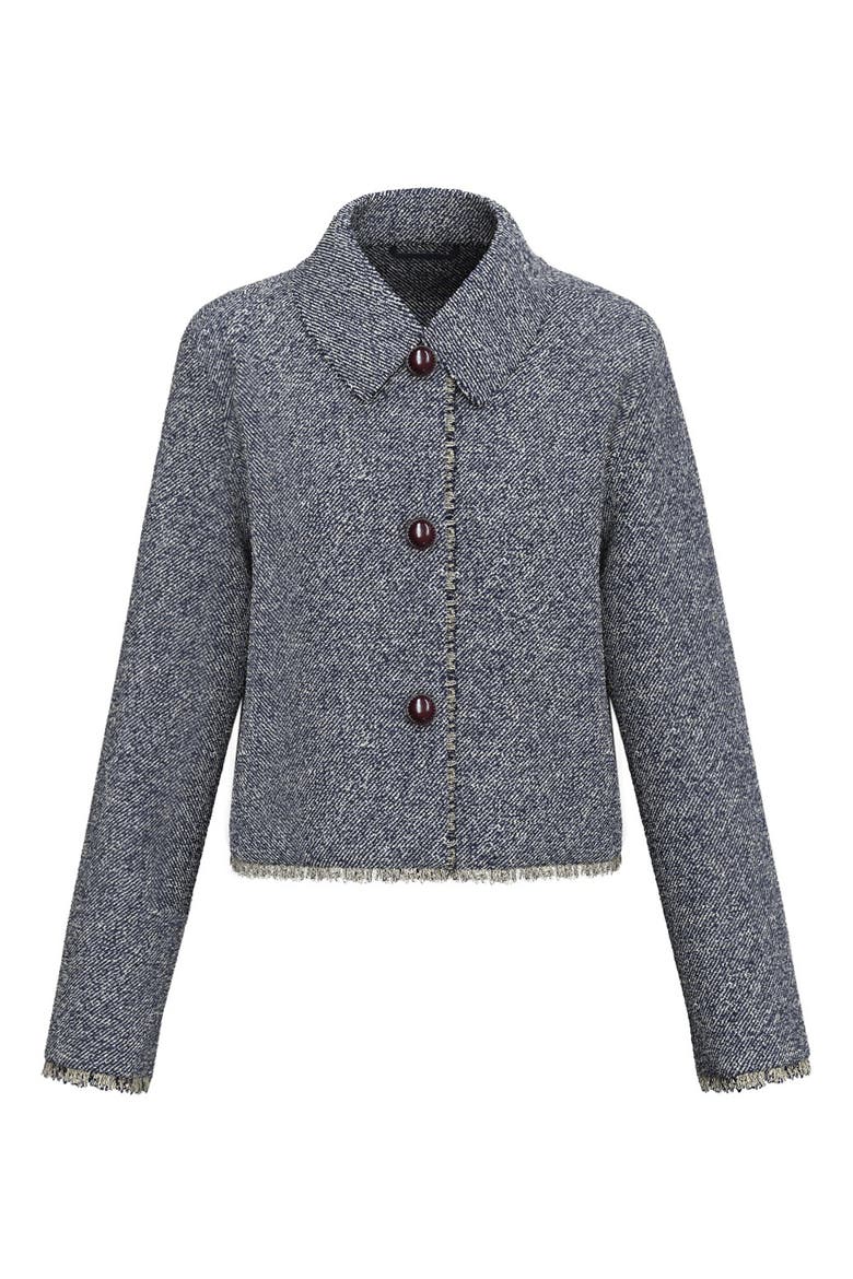 Emmgettito Fringed Basketweave Jacket, Alternate, color, NAVY TWILL
