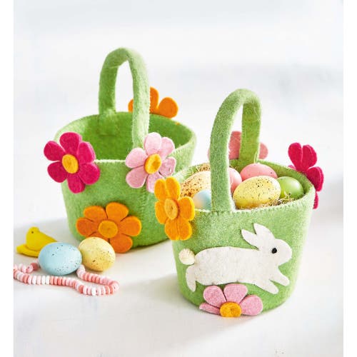 Tag Easter Felt Bunny And Flowers Kids Egg Treat Basket Green In Green