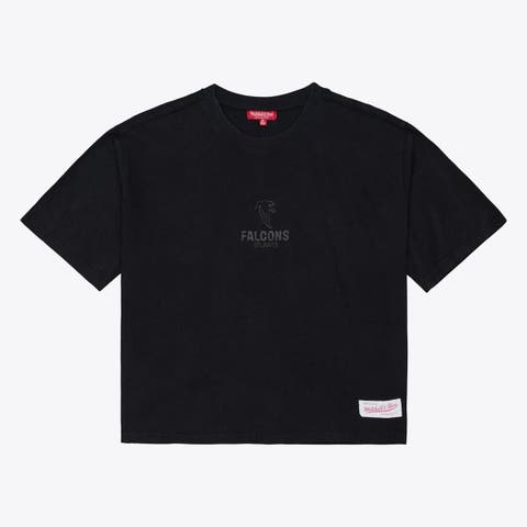 Women's Mitchell & Ness Black Atlanta Falcons Core Essentials Micro Logo Boxy Crop T-Shirt