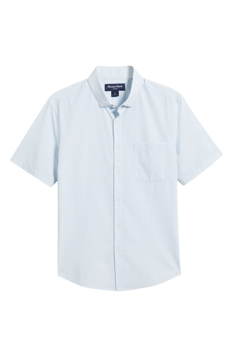 Mizzen+Main Leeward Trim Fit Microprint Short Sleeve Button-Up Shirt, Alternate, color, White Geo Bloom