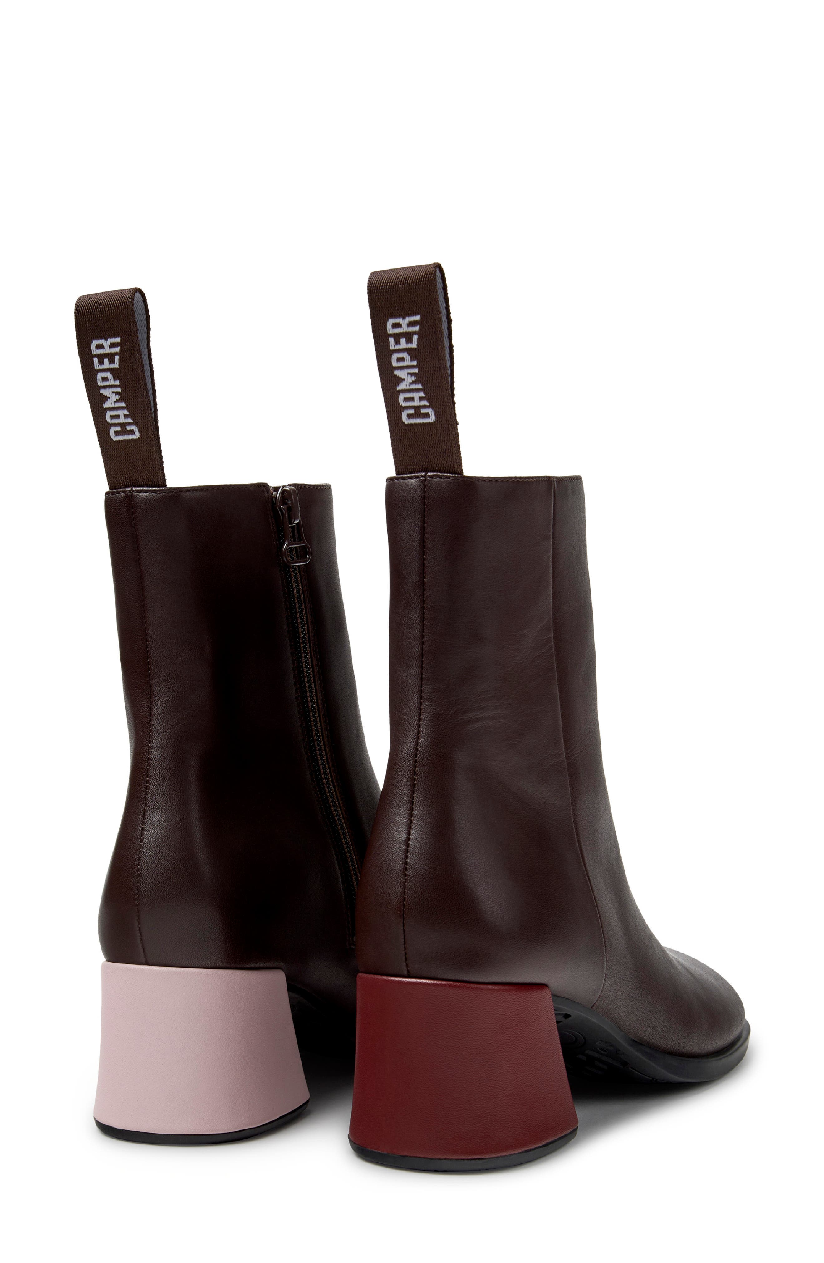 Kora Twins Leather Zip Up Boot, Alternate, color, DARK BROWN