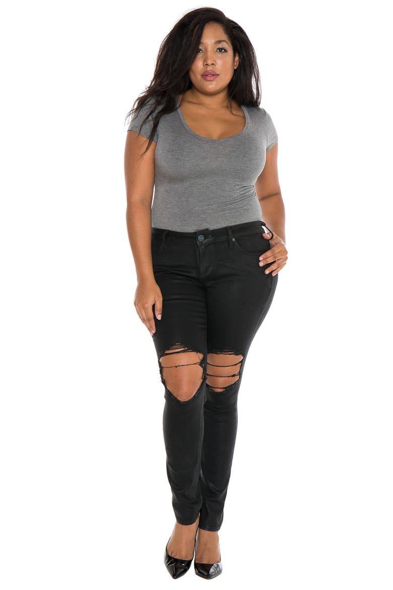 Destroyed Coated Skinny Jeans, Alternate, color, SILVIA