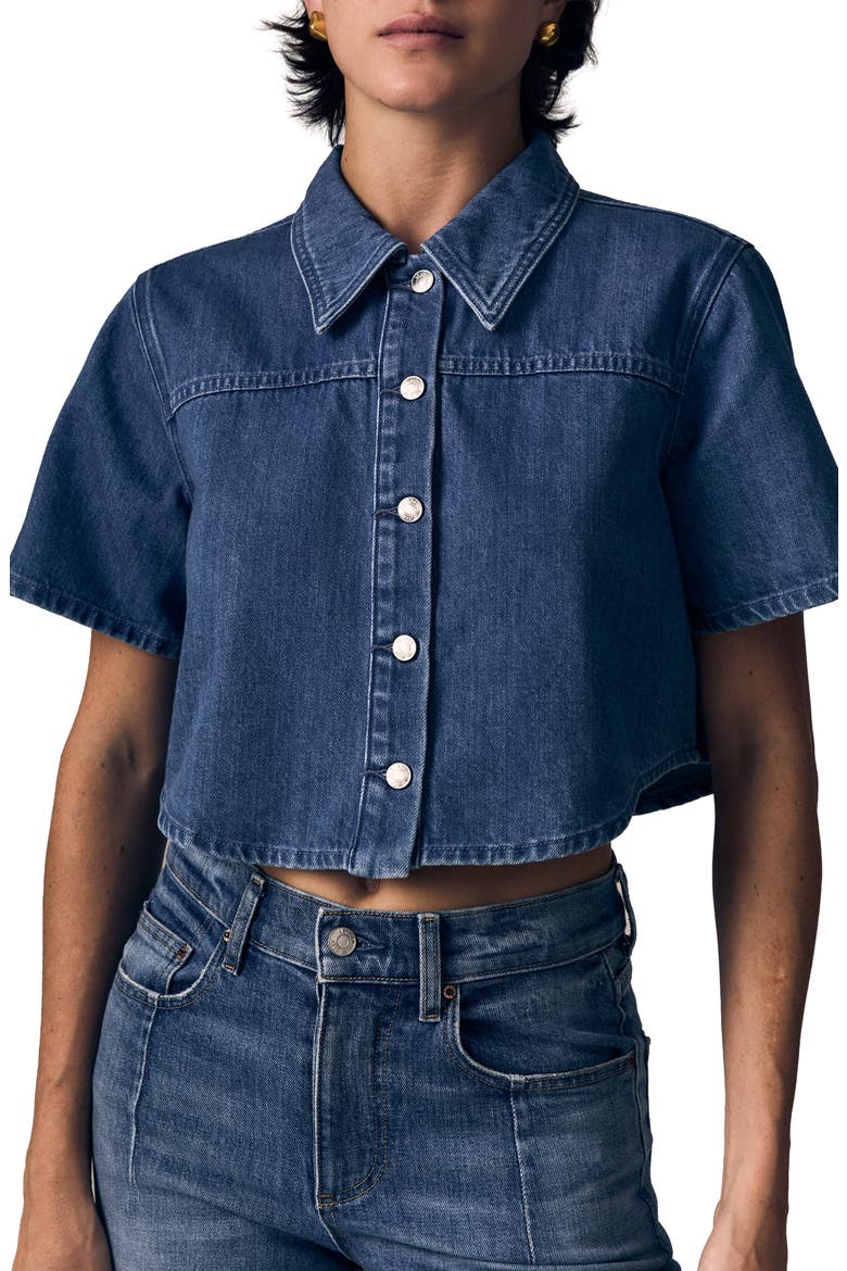 Denim Crop Swing Shirt, Main, color, OCEAN BREEZE