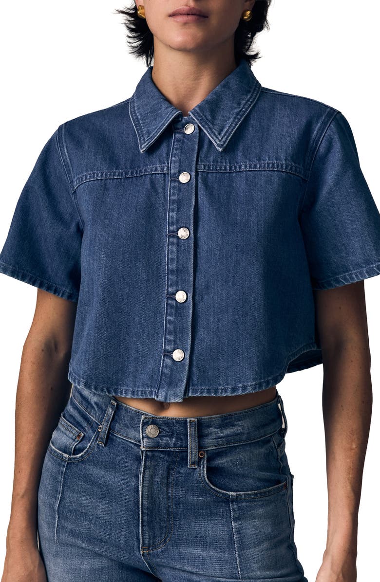 LE JEAN Denim Crop Swing Shirt, Main, color, Ocean Breeze