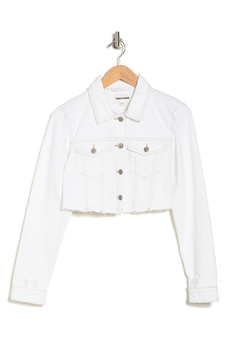 Vigoss White Raw Edge Denim Trucker Jacket, Alternate, color, 