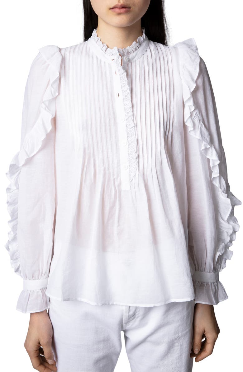 Zadig & Voltaire Timmy Tomboy Ruffle Cotton Blend Blouse, Main, color, Judo