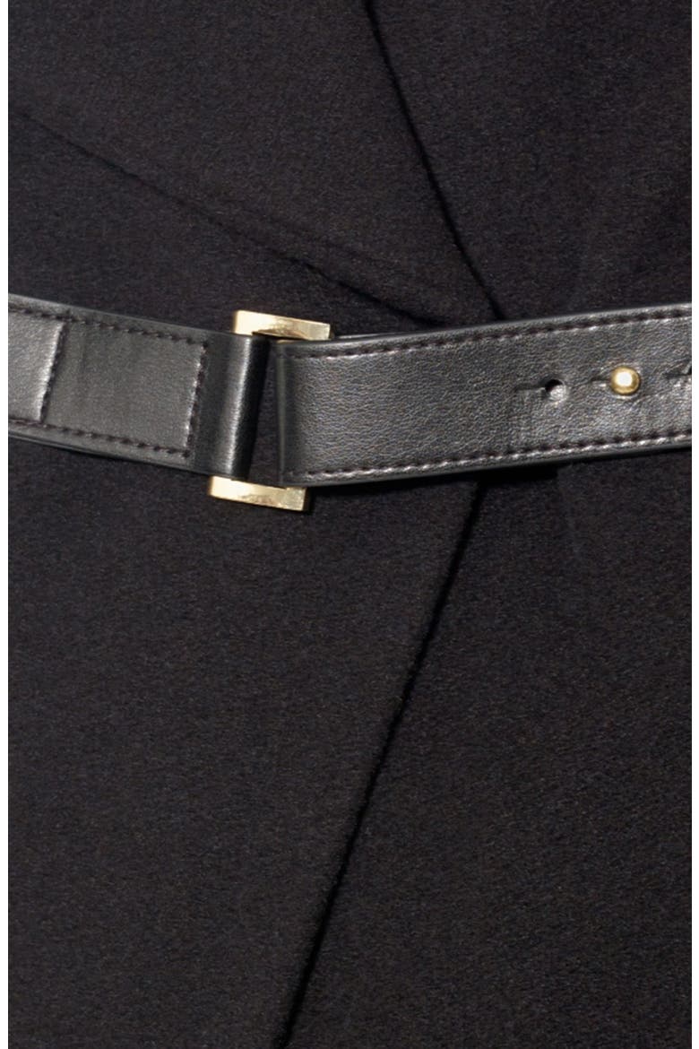 Tab Front Asymmetrical Wool Blend Coat, Alternate, color, BLACK