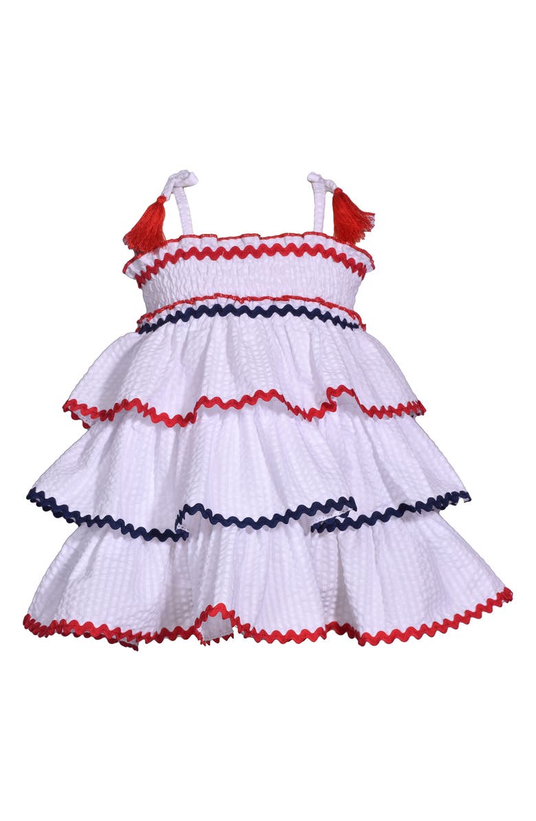 Iris & Ivy Rickrack Trim Tiered Cotton Blend Sundress, Main, color, 