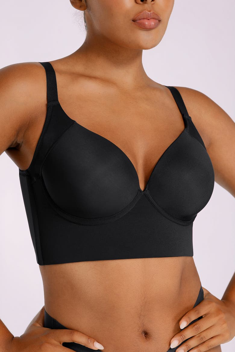 Underwire Push-Up Longline Back Smoothing T-Shirt Bra, Alternate, color, Black
