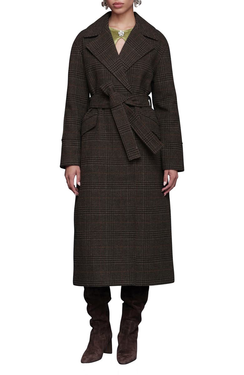 Avec Les Filles Plaid Belted Coat, Main, color, Navy-Brown Plaid