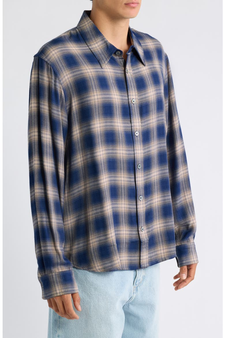 Mirabelle Plaid Rayon Shirt, Alternate, color, NAVY