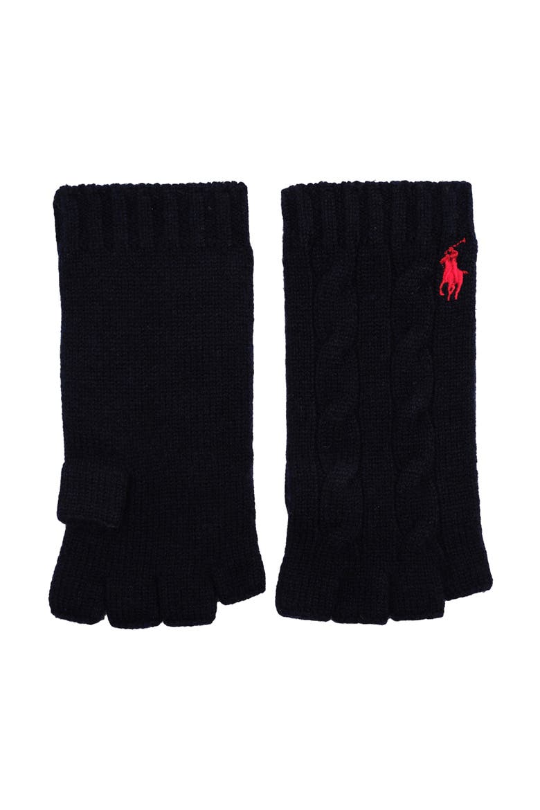 Wool Cashmere Classic Cable Fingerless Glove, Alternate, color, Hunter Navy