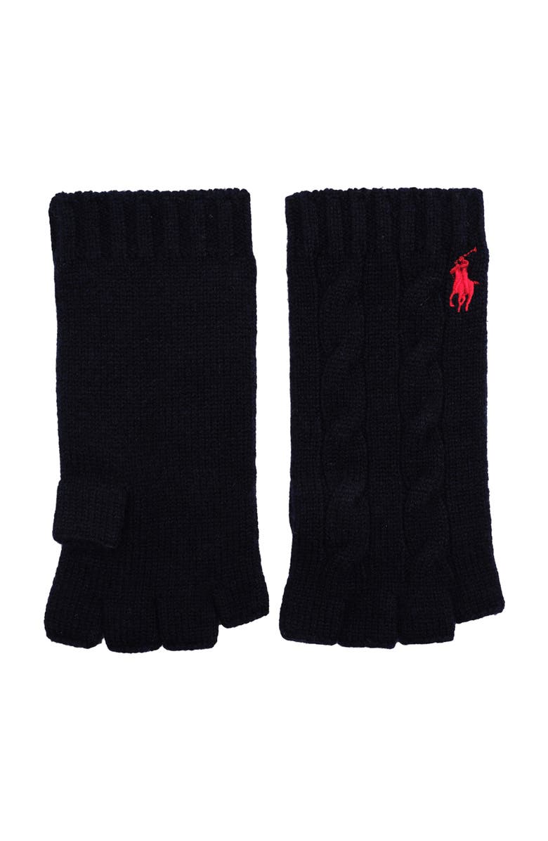 Polo Ralph Lauren Wool Cashmere Classic Cable Fingerless Glove, Alternate, color, Hunter Navy