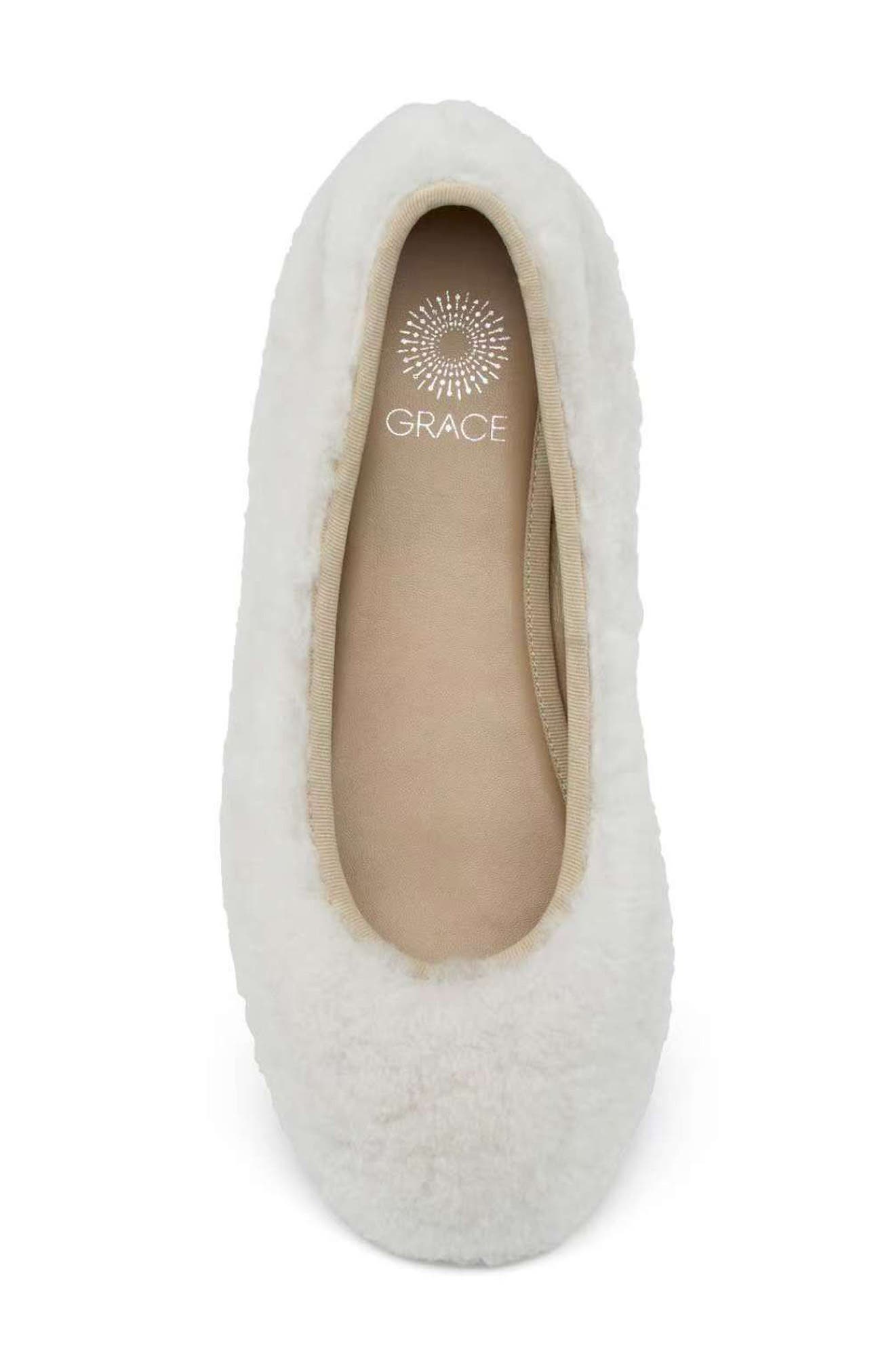 Grace Footwear Reims Genuine Shearling Ballet Flat, Alternate, color, Natural