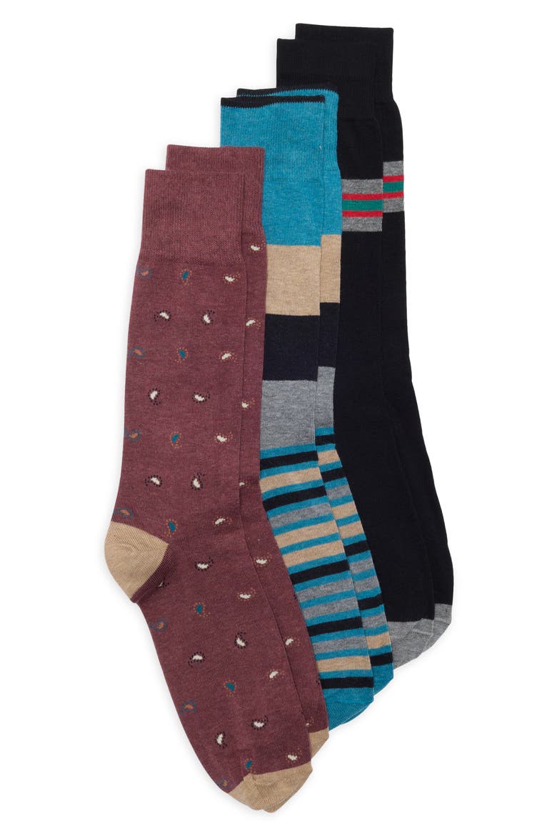 Assorted 3-Pack Cotton Blend Socks, Main, color, BLACK