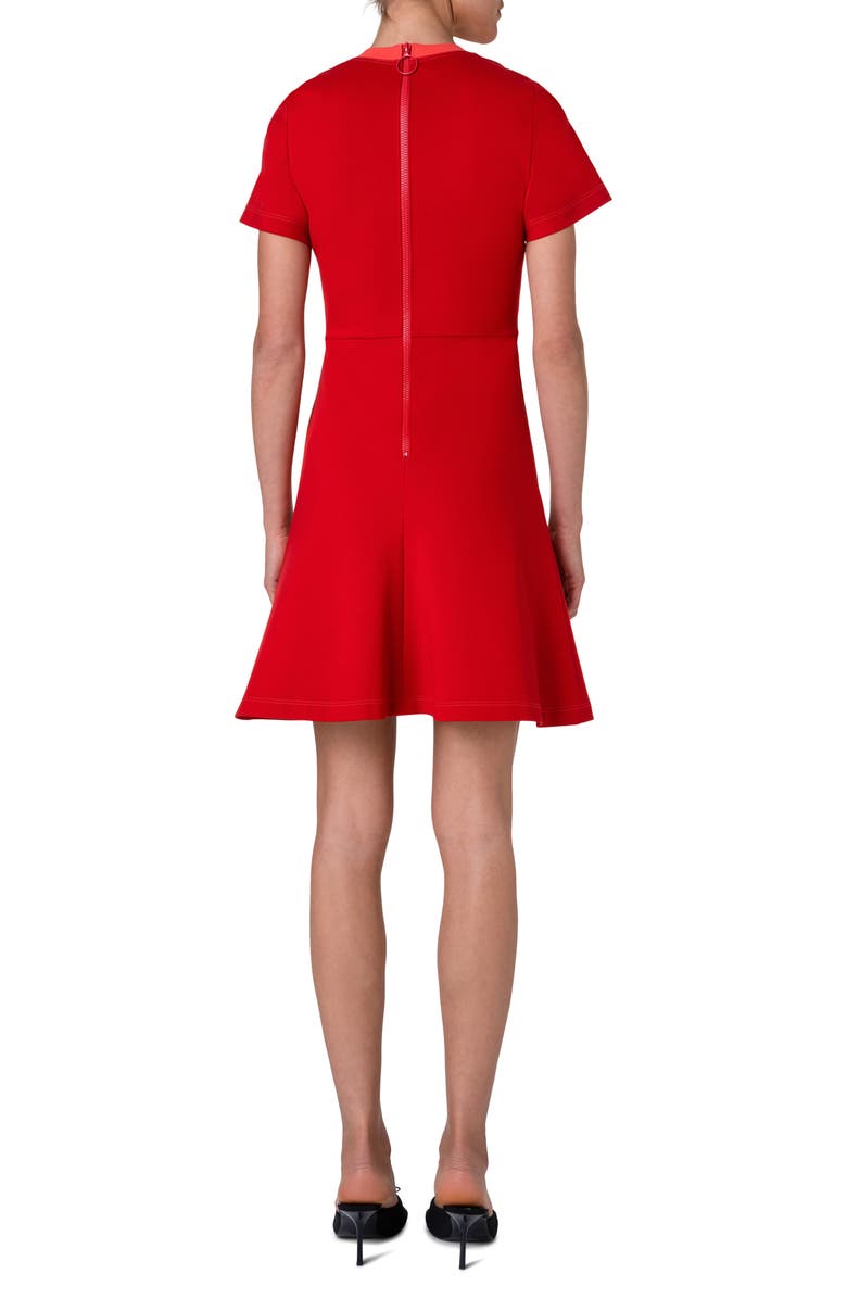 Akris punto Tipped Neckline Short Sleeve Stretch Jersey Dress, Alternate, color,