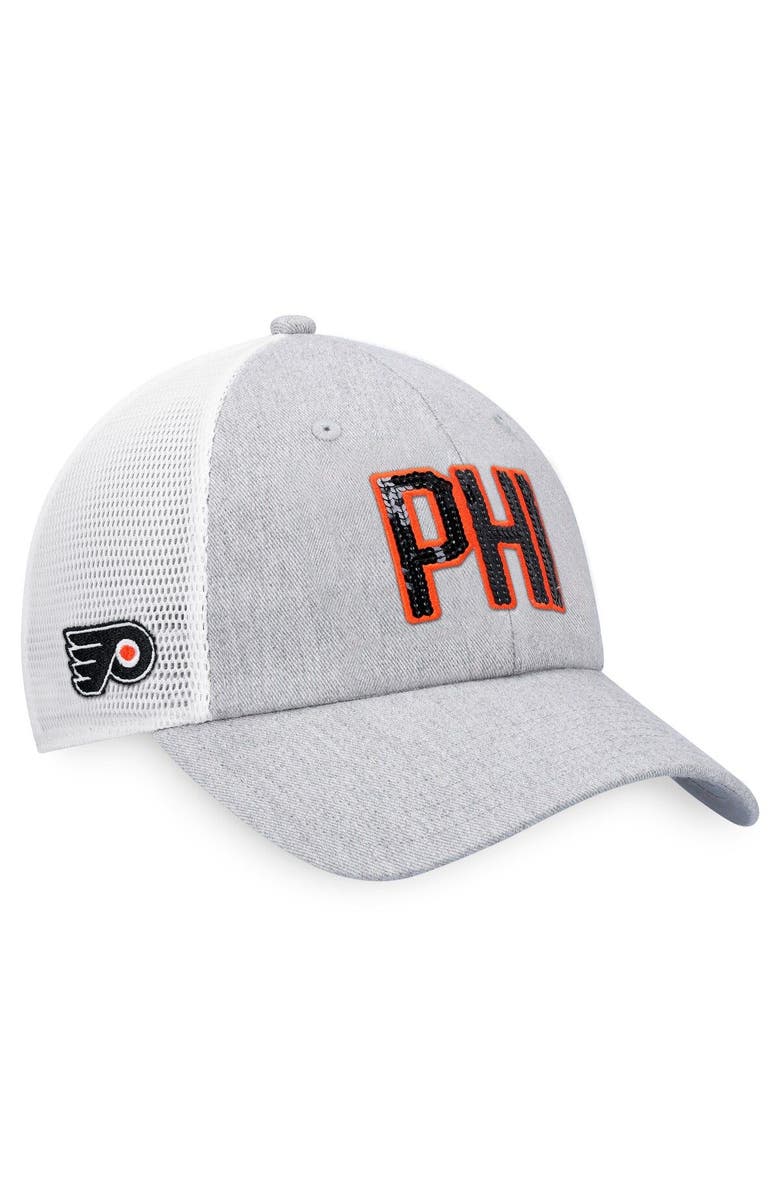 FANATICS Women's  Fanatics Branded Heather Gray/White Philadelphia Flyers Iconic Glimmer Trucker Snapback Hat, Main, color, 