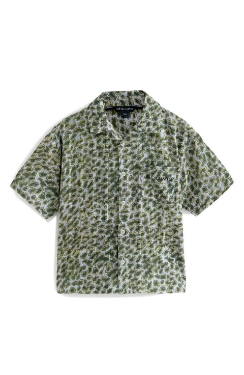 Kids' Animal Print Short Sleeve Cotton Button-Up Shirt (Big Kid)
