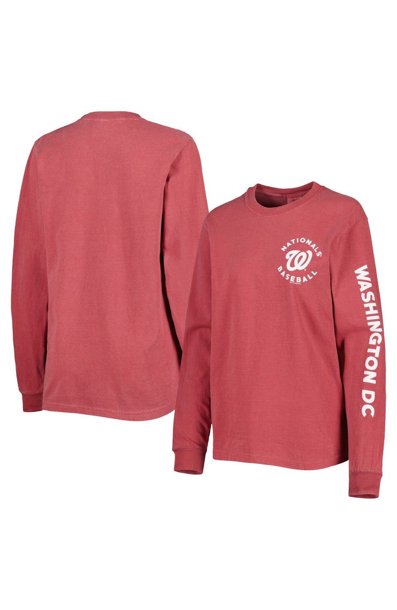 SOFT AS A GRAPE Women's Soft as a Grape Red Washington Nationals Team Pigment Dye Long Sleeve T-Shirt, Main, color, Red