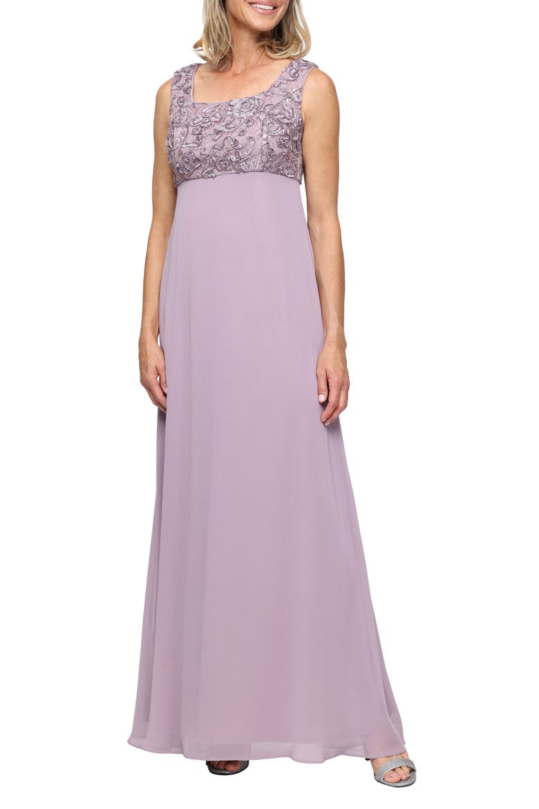 Sequin Soutache Lace Empire Waist Chiffon Gown with Jacket, Alternate, color, WISTERIA